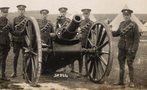 Territorial gunners training with a 5-inch howitzer before the First World War