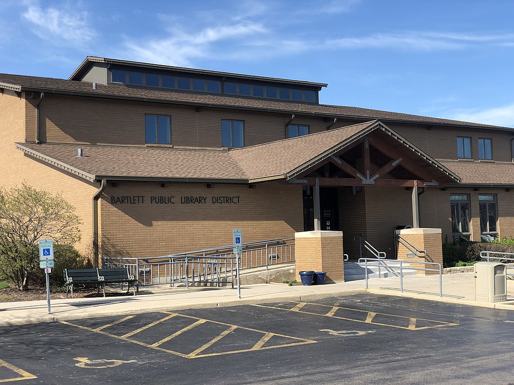 Bartlett, Illinois - front view of the Bartlett Public Library in Bartlett, Illinois