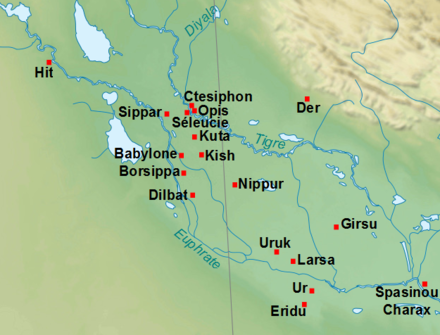 Major cities of Lower Mesopotamia in the 1st century BC.