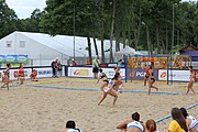 Deutsch: Beachhandball Europameisterschaften 2019 (Beach handball Euro); Tag 3: 4. Juli 2019 – Frauen,Platzierungsrunde Gruppe III, Zypern-Türkei 0:2 (14:24, 22:23) English: Beach handball Euro; Day 3: 4 July 2019 – Women Consolation Round Group III – Cyprus-Turkey 0:2 (14:24, 22:23)