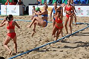 Deutsch: Beachhandball Europameisterschaften 2019 (Beach handball Euro); Tag 2: 3. Juli 2019 – Frauen, Vorrunde Gruppe A, Kroatien-Rumänien 2:0 (16:11, 11:8) English: Beach handball Euro; Day 2: 3 July 2019 – Women Preliminary Round Group A – Croatia-Romania 2:0 (16:11, 11:8)