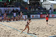 Deutsch: Beachhandball Europameisterschaften 2019 (Beach handball Euro); Tag 2: 3. Juli 2019 – Frauen, Vorrunde Gruppe C, Spanien-Griechenland 2:1 (12:20, 18:16; 8:2) English: Beach handball Euro; Day 2: 3 July 2019 – Women Preliminary Round Group C – Spain-Greece 2:1 (12:20, 18:16; 8:2)