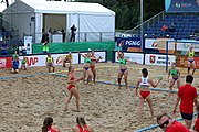 Deutsch: Beachhandball Europameisterschaften 2019 (Beach handball Euro); Tag 4: 5. Juli 2019 – Frauen, Viertelfinale, Kroatien-Ukraine 2:0 (21:20, 21:18) English: Beach handball Euro; Day 4: 5 July 2019 – Quarter Final Women – Croatia-Ukraine 2:0 (21:20, 21:18)