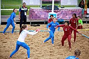 Deutsch: Beachhandball bei den Olympischen Jugendspielen 2018; Tag 6, 12. Oktober 2018; Mädchen, Platzierungsrundenspiel – Russland-Venezuela 2:0 English: Beach handball at the 2018 Summer Youth Olympics at 12 October 2018 – Girl's Consolation Round – Russland-Venezuela 2:0