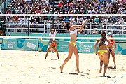 Deutsch: Beachvolleyball bei den Olympischen Jugendspielen 2018; Tag 9, 15. Oktober 2018; Mädchen, Viertelfinale: Puerto Rico-Russland 0–2 (12–21/10–21) English: Beach volleyball at the 2018 Summer Youth Olympics at 15 October 2018 – Girls Quarterfinals: Puerto Rico-Russia 0–2 (12–21/10–21)