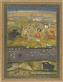 Layla visits Majnun in the wilderness; the story of Layla and Majnun is one of the most famous Arabic tales of unrequited, unconditional love Bodleian MS. Ouseley Add. 166 fol 13b.jpg