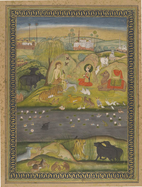 Layla visits Majnun in the wilderness; the story of Layla and Majnun is one of the most famous Arabic tales of unrequited, unconditional love