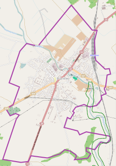 Mapa konturowa Braniewa, w centrum znajduje się punkt z opisem „Kościół”