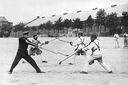 German soldiers at bayonet practice in 1914