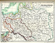 1888 Map of Poland and Lithuania circa 1560 CE, before the Union of Lublin (1569) with Lithuania Proper