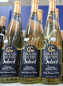 Bottles of Grand Traverse Select Riesling, one of the brands produced by Chateau Grand Traverse CGTRiesling.jpg