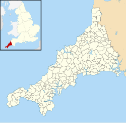 A blank map of mainland Cornwall showing civil parish boundaries Cornwall UK mainland parish map (blank).svg