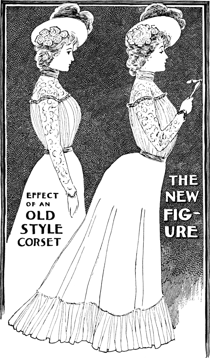 Illustration from the Ladies Home Journal , October 1900, contrasting the old Victorian corseted silhouette with the new Edwardian 