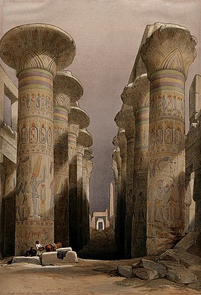Decorated pillars of the temple at Karnac, Thebes, Egypt. Co Wellcome V0049316.jpg