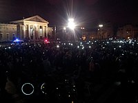 A "candlelight vigil" with thousands of protesters holding up their phones Demonstration against the tax on internet 2014-10-26 (3).jpg