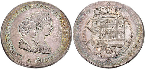 Moneta przedstawiająca Marię Ludwikę i jej syna
