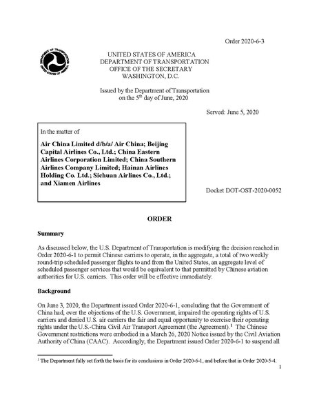 File:Department of Transportation Order 2020-6-3 (Modification of Order 2020-6-1).pdf