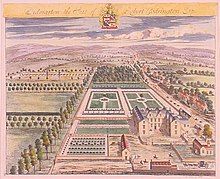 Copper engraving by Jan Kip entitled Didmarton, the Seat of Robert Codrington, Esq. from Britannia Illustrata, 1709