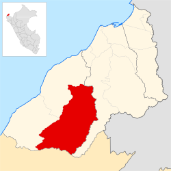 Location of the Casitas district in the Tumbes region