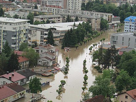 Floods in 2014 severely affected Bosnia and Herzegovina, as pictured in Doboj.