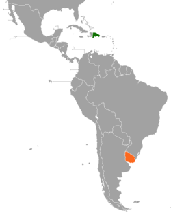 Карта, показваща местоположенията на Доминиканската република и Уругвай