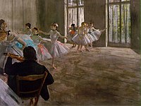 Edgar Degas, Dance School, c. 1876, oil on canvas, 43.8 × 58.4 cm, Shelburne Museum 27.3.1-35a.