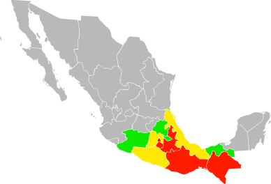 Estados afectados, terremoto de Puebla, 2017.svg
