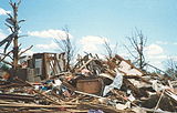 E/F3 damage: Here, the roof and all but some inner walls of this brick home have been demolished. While taking shelter in a basement, cellar, or inner room improves your odds of surviving a tornado drastically, occasionally even this is not enough. E/F3 and stronger tornadoes only account for about 6% of all annual tornadoes in the United States, and yet since 1980 they have accounted for more than 75% of tornado-related deaths.