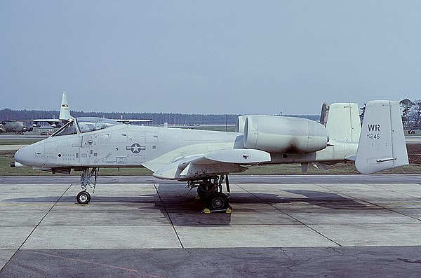 A Fairchild Republic A-10 Thunderbolt II of the 81st Tactical Fighter Wing whilst based at Woodbridge during 1979.