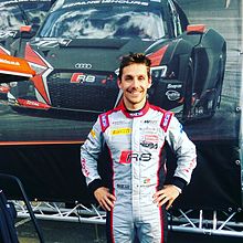 Filipe Albuquerque (pictured in 2016) helped take the No. 10 Acura's third pole position of 2021. Filipe Albuquerque, Blancpain GT Series Silverstone, May 2016.jpg