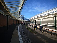 View of Folkestone Harbour station platforms 1 and 2 following 2018 refurbishment works