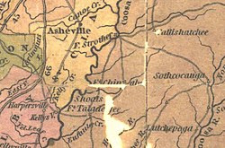Fort Chinnabee (located in the center) as portrayed in Henry Schenck Tanner's 1830 The Traveler's Pocket Map of Alabama.