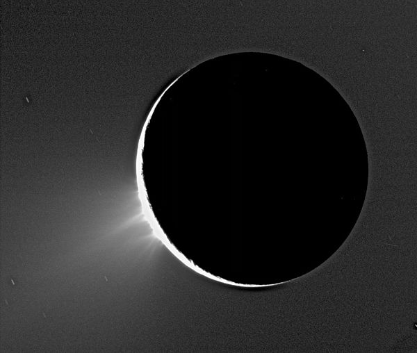 Geysers erupting on Enceladus