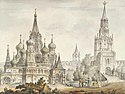 G.Quarenghi - Views of Moscow and its Environs - Pokrovsky Cathedral and Spasskaya Tower - 1797.jpg