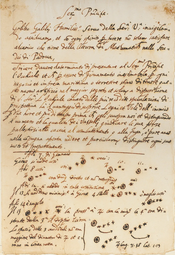 A page from Galileo's published discovery of the moons, which appeared in Sidereus Nuncius in March 1610.