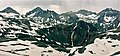 Left to rightː Gilpin Peak, Mt. Sneffels, Cirque Mountain, Teakettle Mountain.(Stony Mountain below Cirque). Looking north.