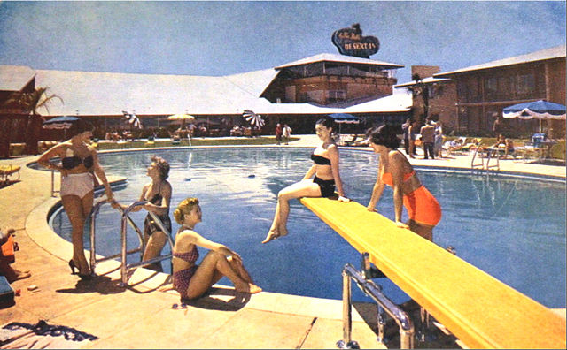 Young women at the hotel pool in 1955