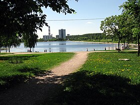 Вид на Гольяновский пруд и прилегающий парк