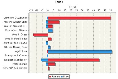 A graph to show occupation data for 1881 in Great Maplestead. Great Maplestead 1881 Occupation Data..jpg