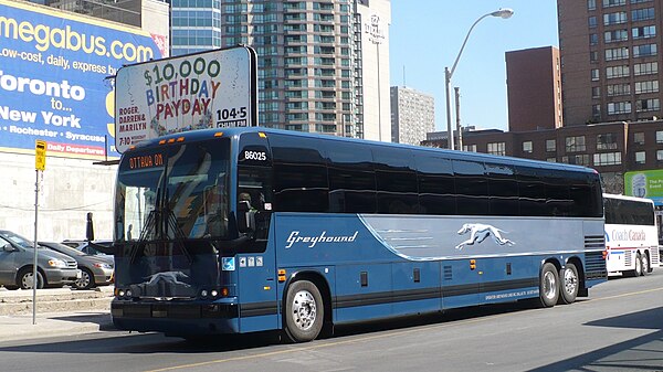 Greyhound Prevost coach at Toronto Coach Terminal in April 2009