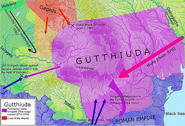 Gutthiuda, or the land of the Gothic-speaking Thervingi, and the neighbouring tribes (370s AD)