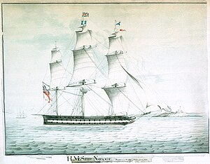HMS Norge (captured from the Danes 1807) off Pendennis Castle RMG PW5858.jpg