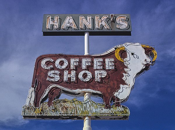 Hank's Coffee Shop sign, 4th Street, Benson, 1979