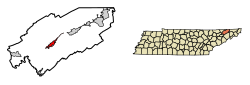 Hawkins County Tennessee Incorporated and Unincorporated areas Rogersville Highlighted 4764820.svg