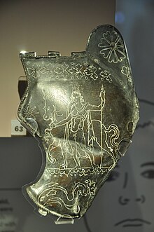 Bronze helmet cheek from the Tyne at South Shields (Newcastle museum) depicting the Dioscuri Helmet cheek.jpg