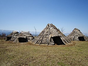 Hira-ide Historic Site Park reconstructed Jomon period (3000 BC) houses.jpg