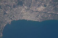 Taken from the ISS on June 23, 2022; downtown Chicago is at the center by the lake. ISS067-E-151549 Chicago metropolitan area.jpg