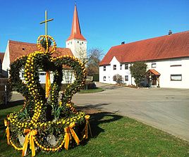 Easter fountain on the village square