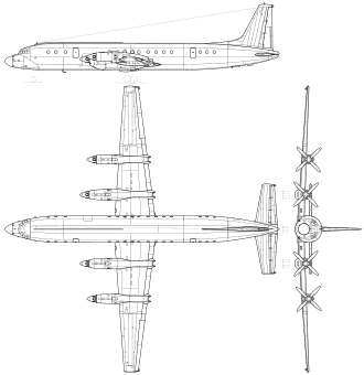 Plan trois-vues de l'Iliouchine Il-18.