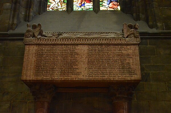 Giovanni Visconti's tomb. The shared grave of Archbishops Ottone Visconti († 1295) and Giovanni Visconti is preserved inside the Milan Cathedral, Ital